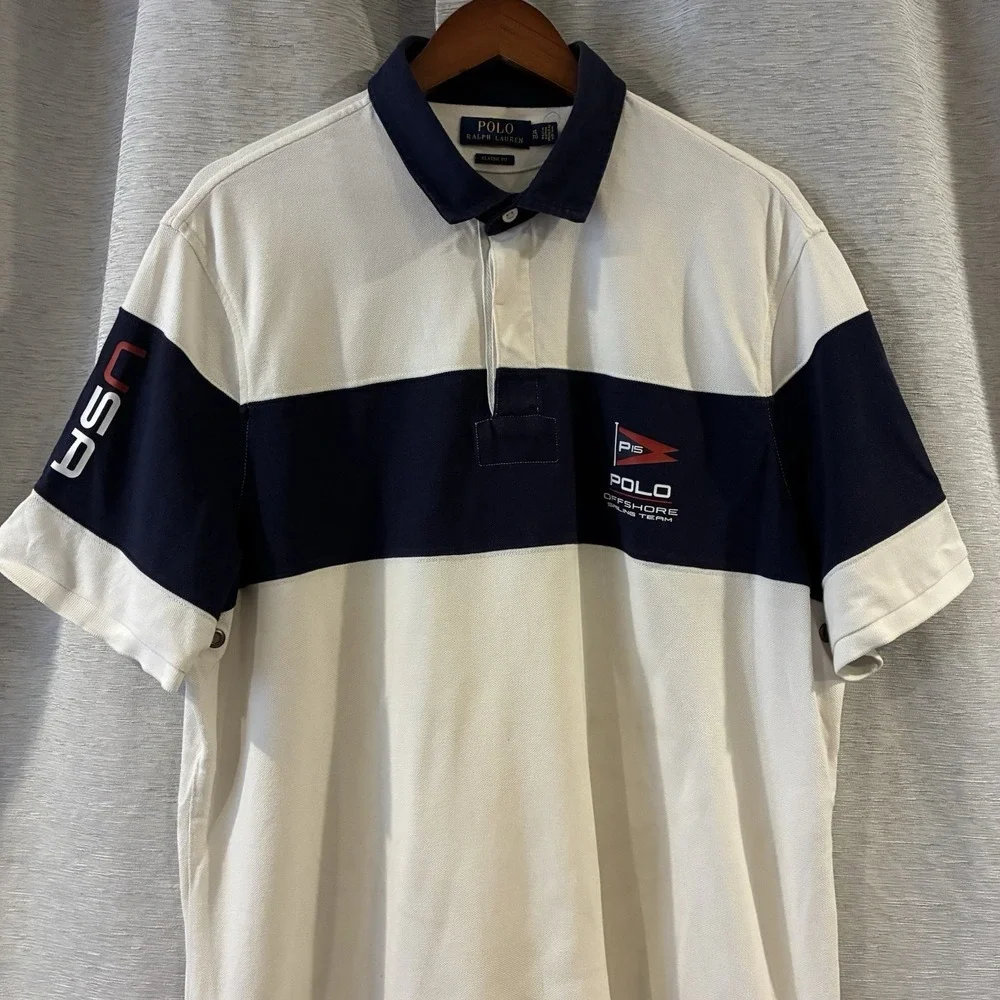 Polo by Ralph Lauren Men’s White & Navy Striped Polo Shirt